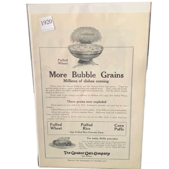 Vintage 1920 Quaker Oats More Bubble Grains Ad Advertisement - Picture 3 of 4